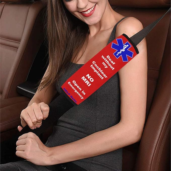 Deaf Without Cochlear Implant Seat Belt Cover, Medical Alert, Car Seat Belt Cover, Deaf Diseases, Seat Belt for Kid