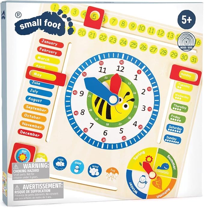 Small Foot Wooden Toys Educational Board Date, Time & Season Wooden Educational Toy Playset Designed for Children 3+, Multi (4768)