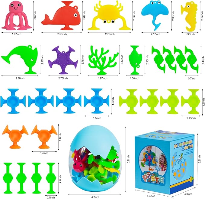 HYSZXUS Bath Toys - 27 PCS Suction Cup Toys Bathtub Toy Shower Toy for Kids Ages 4-8,Sensory Toys for 3 4 5 6 7 Year Old Boys Girls,Mold Free Bath Toy Travel Toy Easter Gifts