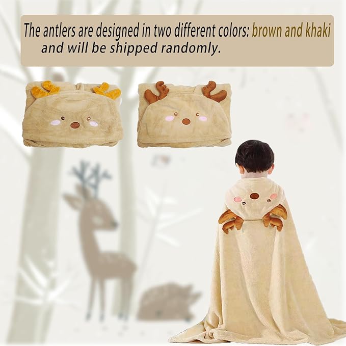 Toddler Baby Bath Towel with Hood 27.5"X55" Ultra Absorbent Soft Cozy Comfort Bathrobe Blanket, 0-6 Years Infant Shower Towel for Girls & Boys(Beige Deer)