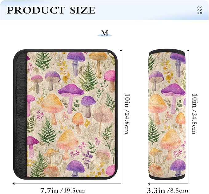 2 Pack Seatbelt Covers Seat Belt Cover Pad for Adults Boys Girls Car Seat Strap Covers Pads Cushion Universal Shoulder Strap Pad Protector for Backpack Camera Bag 10x7.7Inch Mushroom Colorful Pattern