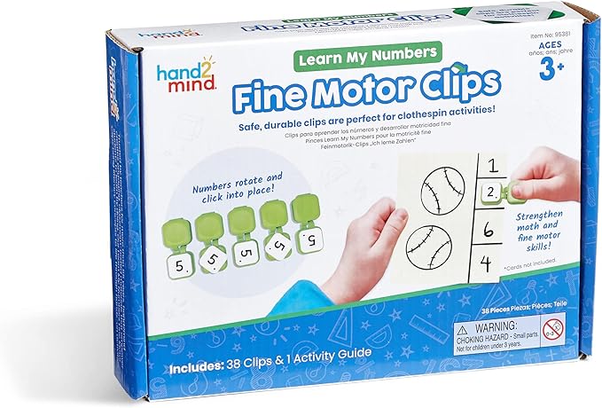 Hand2Mind Learn My Numbers Fine Motor Clips - Kids Clothespin Activities, Toddler Numbers & Counting, Preschool Learning Activities, Montessori Math
