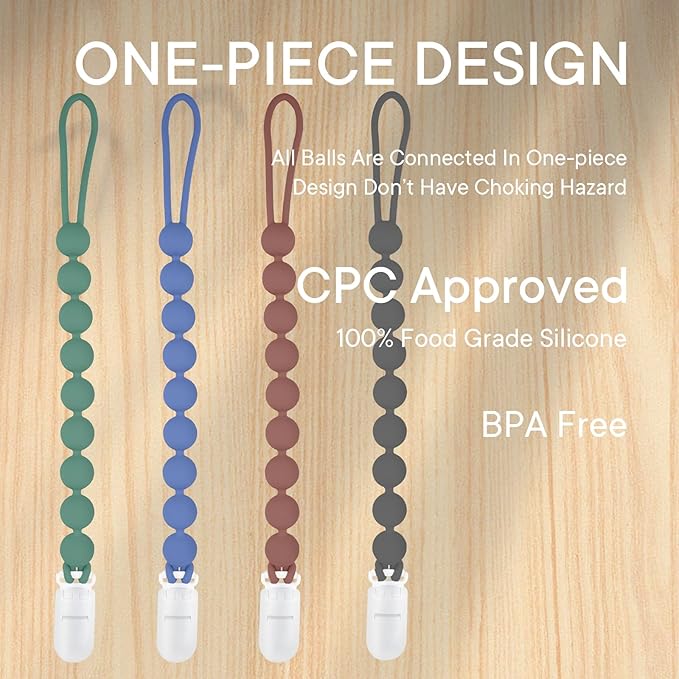 MINMUNJIU Silicone Pacifier Clip Holder, 4 Pack One Piece Soft Flexible Binky Clips Pacifier Holder Clip for Boys, Birthday Christmas