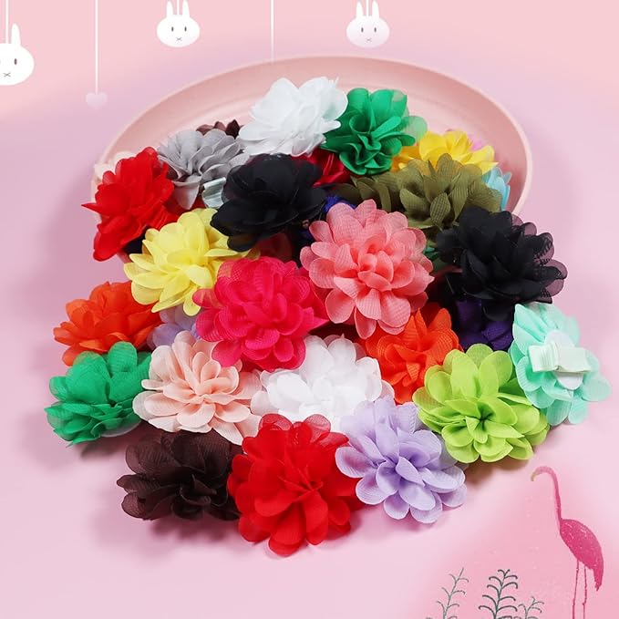 WillingTee 50pcs 2" Chiffon Flower Hair Bows Tiny Clips for Girls Fully Lined Non Slip Baby Clips Hair Accessories for Baby Girls Newborns Infants Toddlers 25 Colors in Pairs
