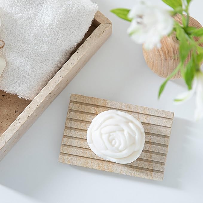 Chakra New Rose Floral Pattern Plant-Based Soap Bar - Gentle for Face & Hair, Suitable for Acne-Prone Skin, Skin Balancing & Refreshing Cleanser, 3.52 oz, White