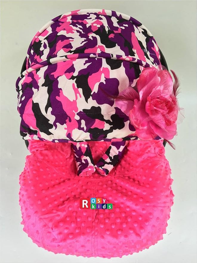 Rosy Kids Purple Camo Hot Pink Infant Car Seat Cover & Canopy Cover Kit, Universal Fit, Polyester, Nylon, Not Water Resistant