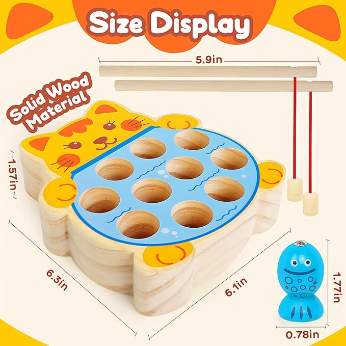 Montessori Magnetic Wooden Fishing Game for Kids 3+, Fine Motor Skills Toys Learning Color Sorting & Hand Eyes Coordination Easter Basket Stuffers for Toddlers Boys Girls