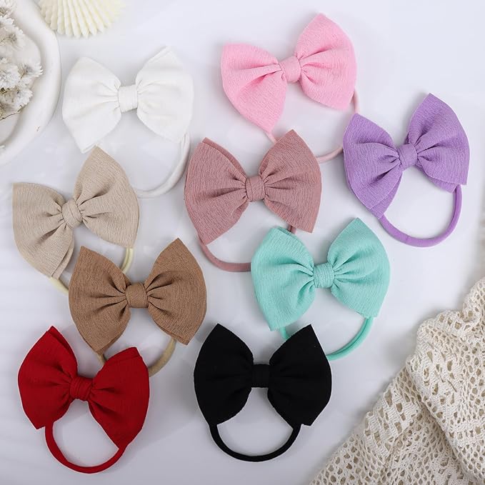 YanJie Handmade Elastic Hairband, Nylon Hair Bows for Girls Infant Toddlers Kids, 9 PCS One Size Fits All Hair Accessories for Newborn Baby