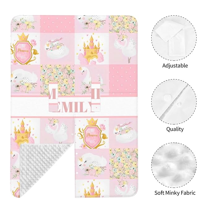 Personalized Minky Car Seat Canopy for Girl Boy, Custom Name Stroller Car Seat Covers Cover for Infant Newborn Shower Gift, Nursing Opening Carseat Cover for Breastfeeding, Swan Princess