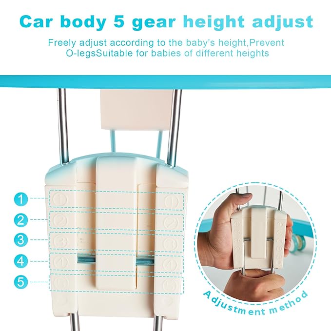Adjustable Baby Walkers for Baby with Easy Clean Tray, Universal Wheeled Walker, Anti-Rollover Folding Walker for Girls Boys 6-18Months Toddler (Blue)