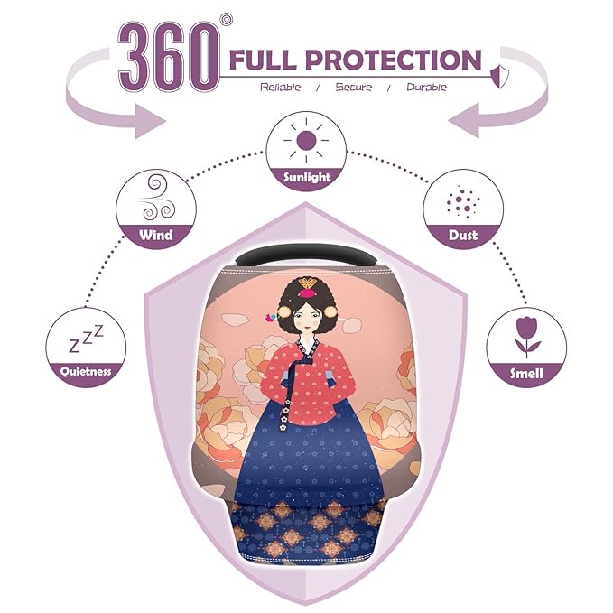 Baby Car Seat Stroller Covers Lady in Hanbok Traditional Korean Women Nursing Cover Breastfeeding Scarf Soft Breathable Stretchy Coverage Carseat Canopy Cover for Boys and Girls Multi Use Baby