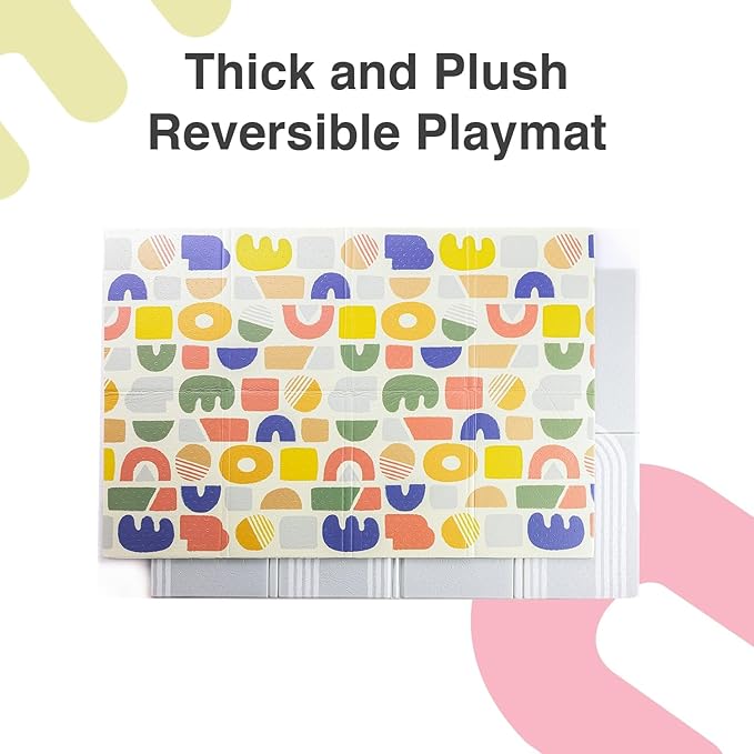 Oribel Foldable Baby Play Mat | 6.6ft x 5ft | Odour Resistant | Premium Thick & Plush | Waterproof, Stain Resistant & Easy Clean (Happy Palette)
