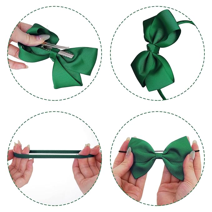 baotongle 11pcs Green School Hair Accessories Set Uniform Hair Bow Headband Clips Hair Ties Curly Bows for Little Toddler School Girls(Green)