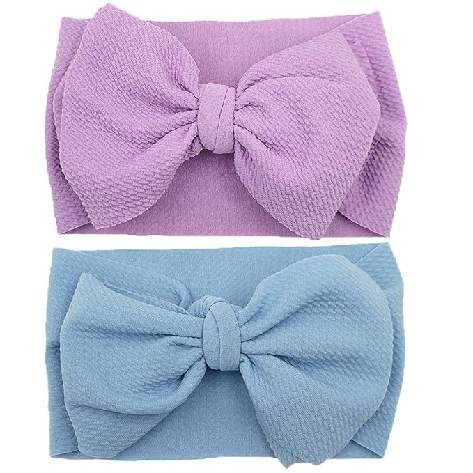 KIDOCHEESE Big Bows Headbands with Elastics Nylon Oversized Head Wraps and Large Hair Accessories for Newborns, Infants, Toddlers, and Kids