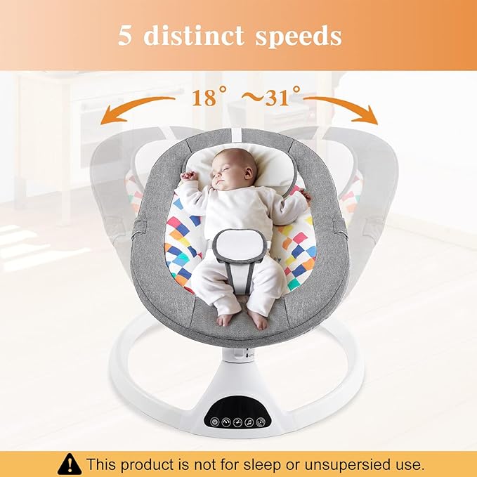 Soobaby Baby Swing for Infants,Electric Swing for Babies,Portable Swing for Baby Boy Girl,Remote Control Indoor Baby Rocker with 5 Sway Speeds,Music and Bluetooth,Deep Gray