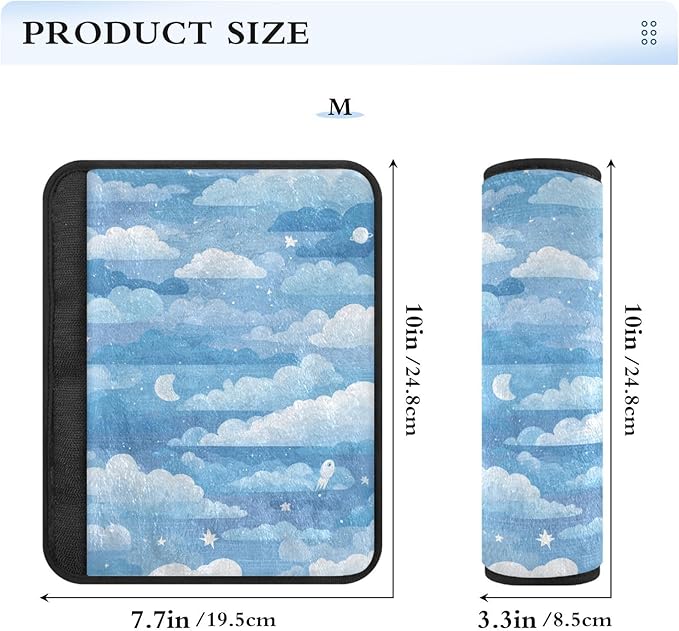 2 Pack Seatbelt Covers Seat Belt Cover Pad for Adults Boys Girls Car Seat Strap Covers Pads Cushion Universal Shoulder Strap Pad Protector for Backpack Camera Bag 6.5 Inch Blue Gradient Cloud and Star