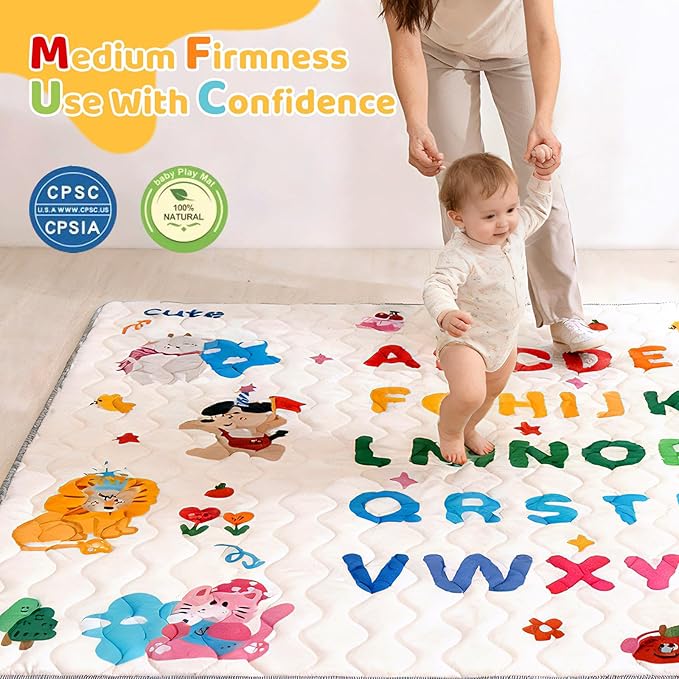 RONGFA Baby Play Mat for Floor, 71'' x 59'' Thicken Foam Soft Padded Mat for Baby, Playpen Mat for Toddlers Infant Kids, Machine Washable, Non-Slip Bottom Safe for Crawling (Circus)