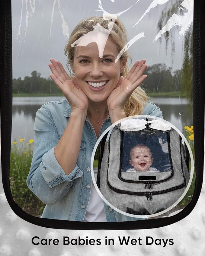 TinlyFinly Waterproof Car Seat Cover for Baby, 2-Layer Car Seat Rain Cover with Clear Window & Sunshade & Mesh Cover, Universal Infant Carseat Canopy for Stroller, Protect from Rain and Snow - Gray