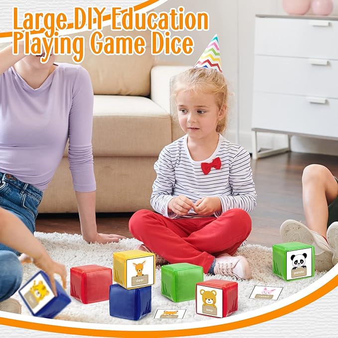 Yilloog 4 Pcs Large Foam Dice with Pockets DIY Education Playing Soft Dice Cube Learning Teaching Stacking Blocks Photo(4.72 Inch,Classic Color)