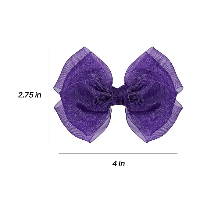 Dark Purple Mesh Hair Bows Clips 4" Organza Ribbon Hair Barrettes Alligator Hairpins for Girls Fall Birthday Wedding Party Dress Outfit Decor Accessory Teens Back to School Gift
