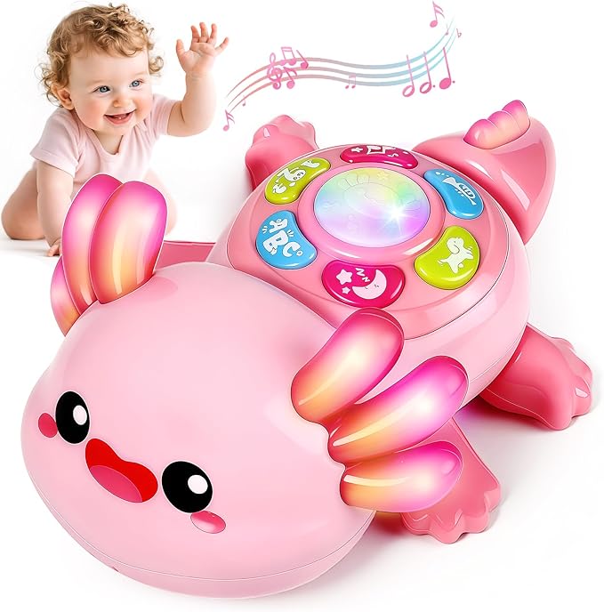 Baby Crawling Toy 6-12 Months, Tummy Time Musical Light-Up Axolotl Toy with Obstacle Avoidance, Interactive Early Educational Learning Toys for Infants 6-9-12 Months, Gift for 1 Year Old Boy Girl