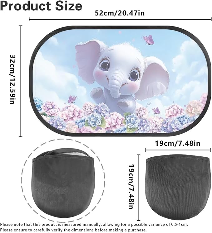 Bulopur Cute Elephant Floral Car Window Shade for Baby in Car 2 PCS UV Protection Breathable Side Window Screens Auto Interior Automotive Universal Fit Mesh Side Windshield Shades
