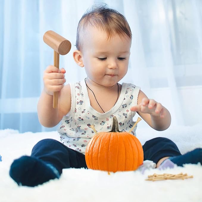 Wooden Mallet Hammering & Pounding Toys Set Simulation Wooden Mallet Toddler Fake Hammer Portable Montessori Toy Hammer and Nails for Kids