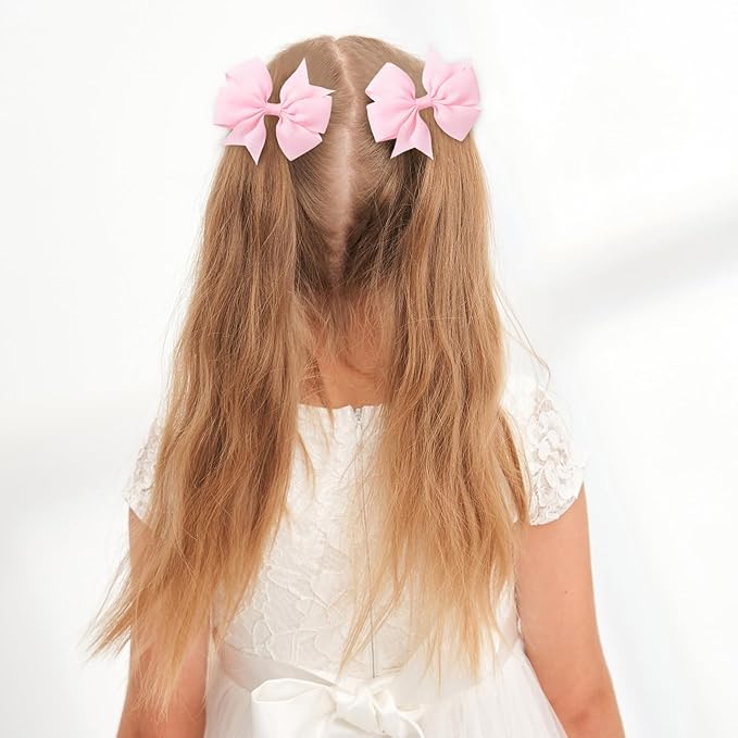Choicbaby 3 Inches Hair Bows for Girls Pink Grosgrain Ribbon Pinwheel Hair Clips Toddler Bows Hair Clips for Birthday Baby Shower Gifts 6 Pack Photo Props