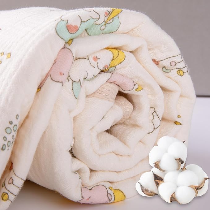 Hooded Towel Muslin Hooded Towel Made from Organic Cotton 6-Layer Cotton Bath Towel, Soft Bath Towels 25x51inches for Toddler Baby (Splashing Elephant)