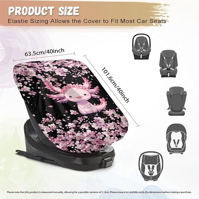 XYZCANDO Axolotl Car Seat Cover Baby Travel Cute Car Seat Sun Cover for Baby Replacement Car Seat Sun Protection Breathable Baby Car Seat Shade Cover for Most Cars Gift for Birthday