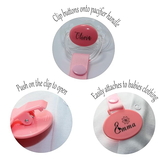 Personalized Baby Gifts - Personalized Pacifier Clip with Name, 0-6 Months and 6-18 Months, Engraved Pacifier, Pink Glitter (6-18 Months)