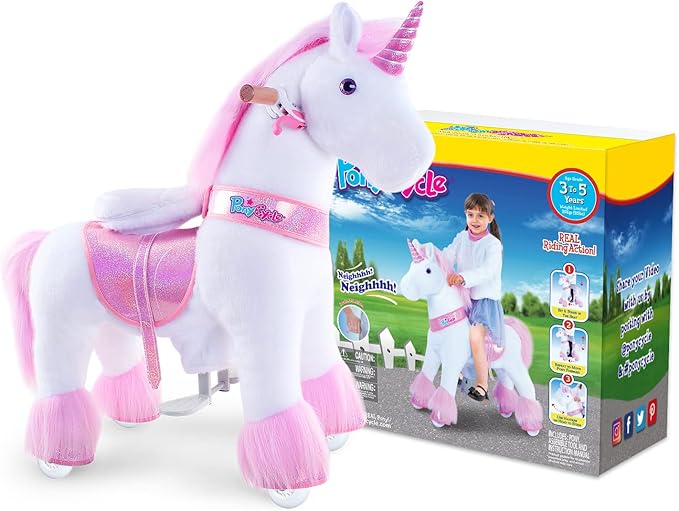 PonyCycle Ride on Horse for Toddlers 2-5 Size 3 Pink Unicorn Ride on Toys Pony Cycle Riding Unicorn Horse Riding Toy on Wheels with Music Sounds Birthday Gifts, Outdoor Indoor Ux302.