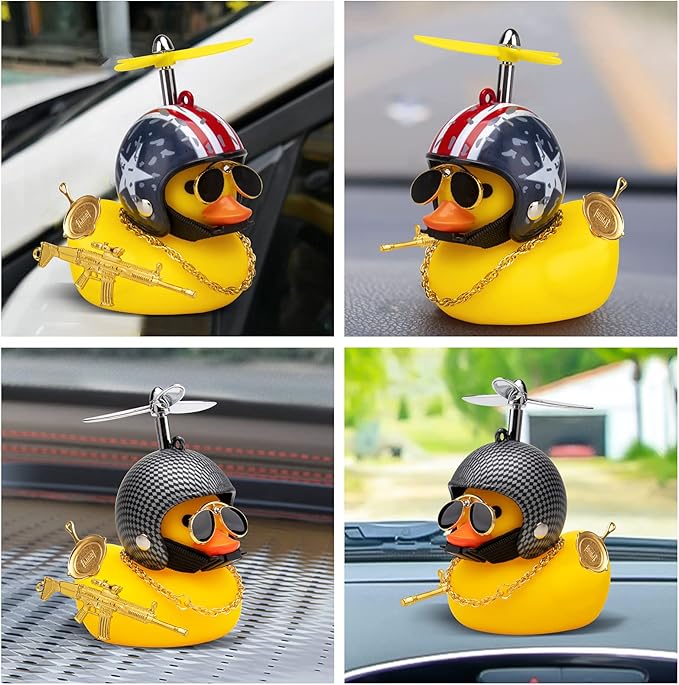 wonuu Rubber Duck Car Ornaments Cool Yellow Duck Car Dashboard Decorations Squeaky Glasses Duck with Propeller Helmet for Car ccessories Dashboard (Z-Pan-Stars&Stripes)