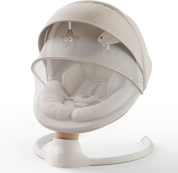 Baby Swings for Infants, FasonBaby Electric Baby Swing with Music Speaker, 5 Speeds, Remote Control and Bluetooth - Portable Infant Swing for Indoor and Outdoor (Beige)