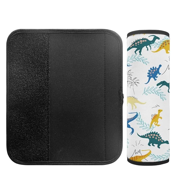ENLACHIC Baby Car Seat Belt Cover, Cute Dinosaur Print Car Seat Shoulder Strap Pads, Infant Car Seat Cushion Safety Seatbelt Protector for Kids Boys Girls,Dinosaur Leaf