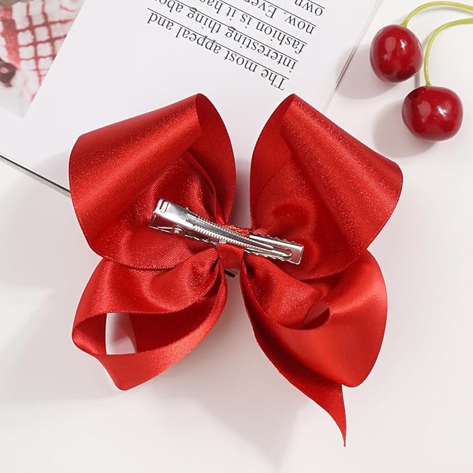 5.5 Inch 2pcs Red Hair Bows for Girls Grosgrain Ribbon Toddler Hair Accessories with Alligator Clips for Toddlers Baby Girls Kids Teens