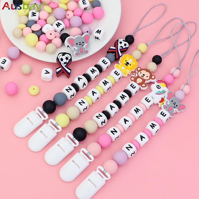 Silicone Personalized Pacifier Clip with Name - Custom Animal Pacifier Chain for Boys and Girls, Fits Most Pacifiers