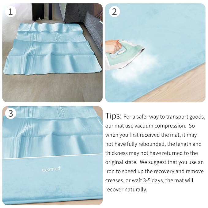 Huloo Sleep Baby Play Mat for Floor,1.3" Thick Elasti-Foam 50"×50" Playpen Mat for Tummy Time,Water Repellent Soft Coral Velvet for Toddler,Infant,Kids,Non-Slip Backing Safe for Crawling(Light Blue)