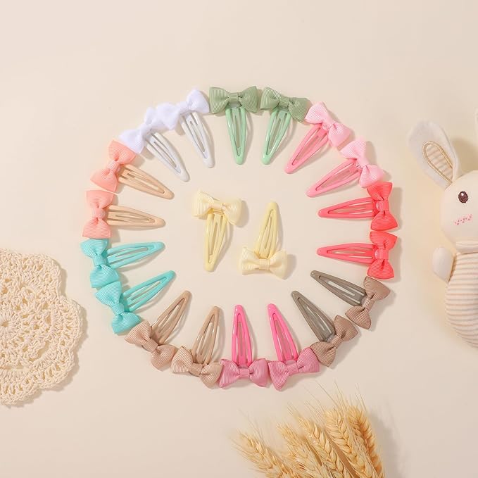 20PCS Hair Bows Clips for Toddler Girls, 2 Inch Grosgrain Ribbon Non Slip Metal Colorful Snap Hair Bows Barrettes for baby Women Girls Toddler Kids Teens (10 Colors)