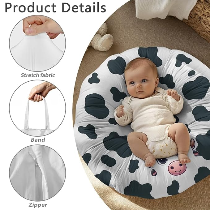 Classic Cowhide Print Baby Lounger Cover Removable Cover Ultra Soft Comfortable Lounger Slipcover Protector Cover for Infant Lounger Pillow Breathable and Reusable