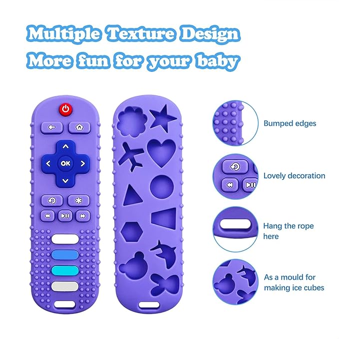 ROBBEAR Baby Teething Toys, Food Grade Silicone Teether for Babies 3 6 12 18 Months, TV Remote Shape Toddlers Chew Toys, Freezer BPA Free (Black RC)