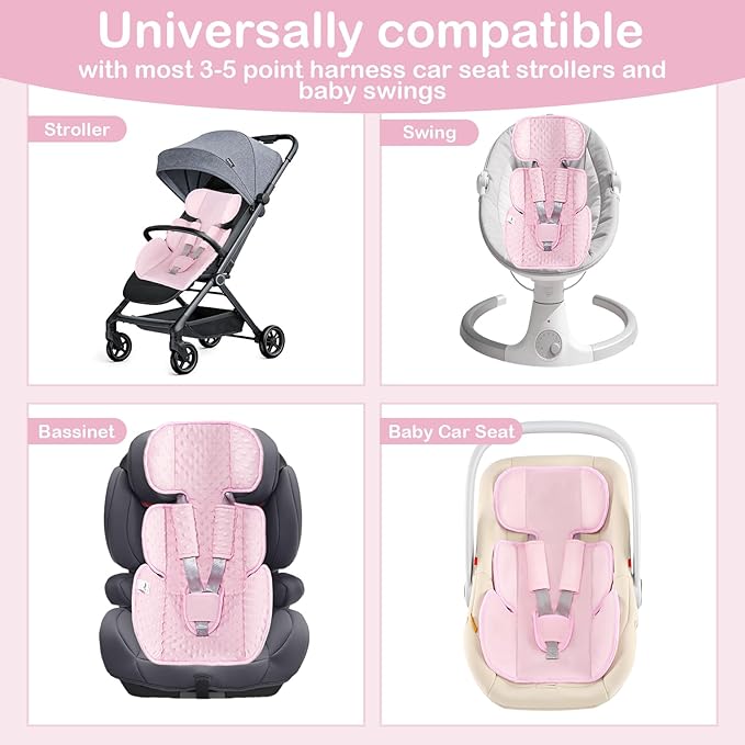 Hooyax Infant Car Seat Insert with Ultra-Thick Head Support - Universal 3-in-1 Baby Car Seat Cushion Set, Dual-Sided Newborn Carseat Insert for Carseat, Stroller, Bouncer, Swing(Pink)