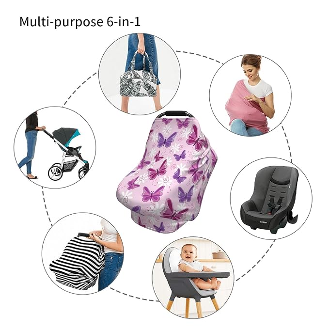 Cute Butterfly Baby Stuff Car Seat Covers Baby Multi-Use Car Seat Canopy Carrier Cover, Breathable Breastfeeding Cover Boys & Girls