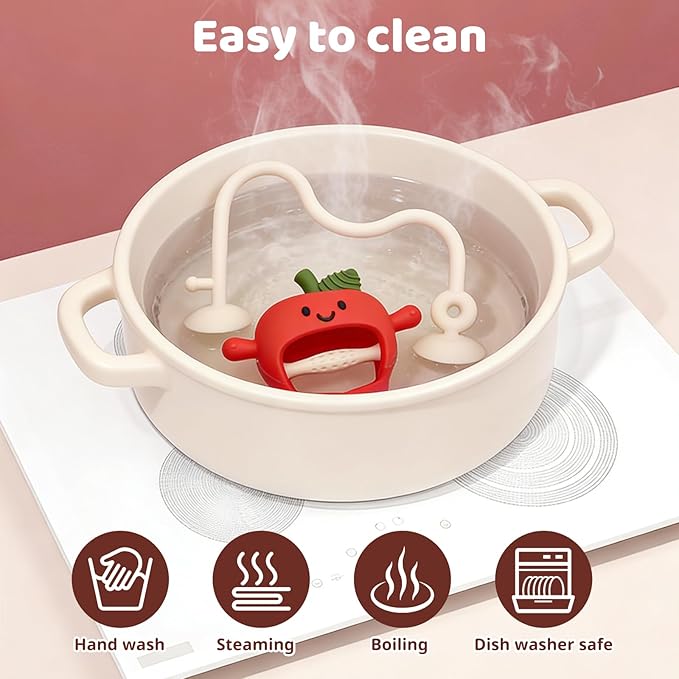 Baby High Chair Suction Toys Teething Chew - Silicone Apple Teething Relief Toys Silicone Teethers Table Toys, Food Grade Silicon for 6 12 18 Months(Red)