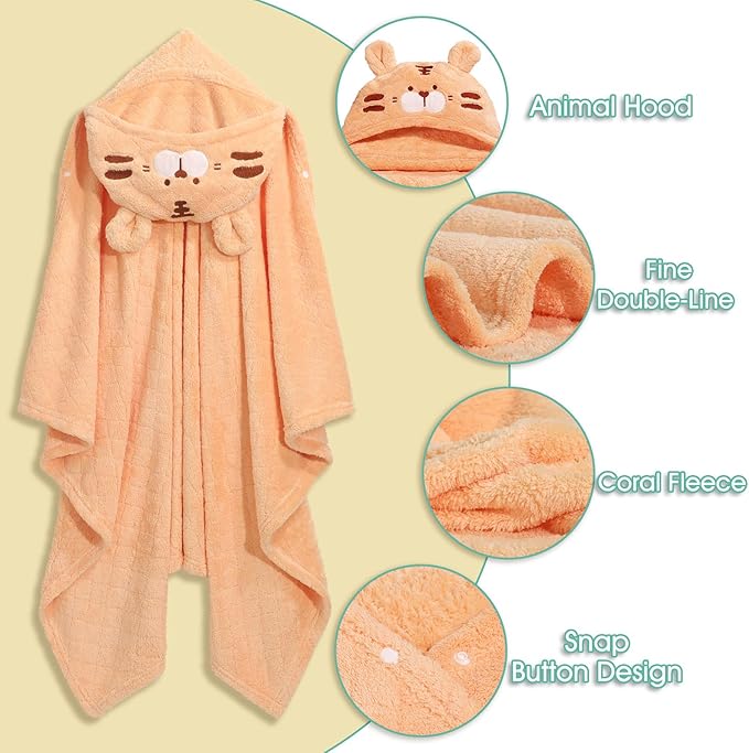 Toddler Towels for Boy, 2 PCS Hooded Baby Towels Boy, Soft and Absorbent Baby Bath Towels, Animal Hooded Design Toddler Towels, Large 50''x32'', White Rabbit & Orange Tiger Set