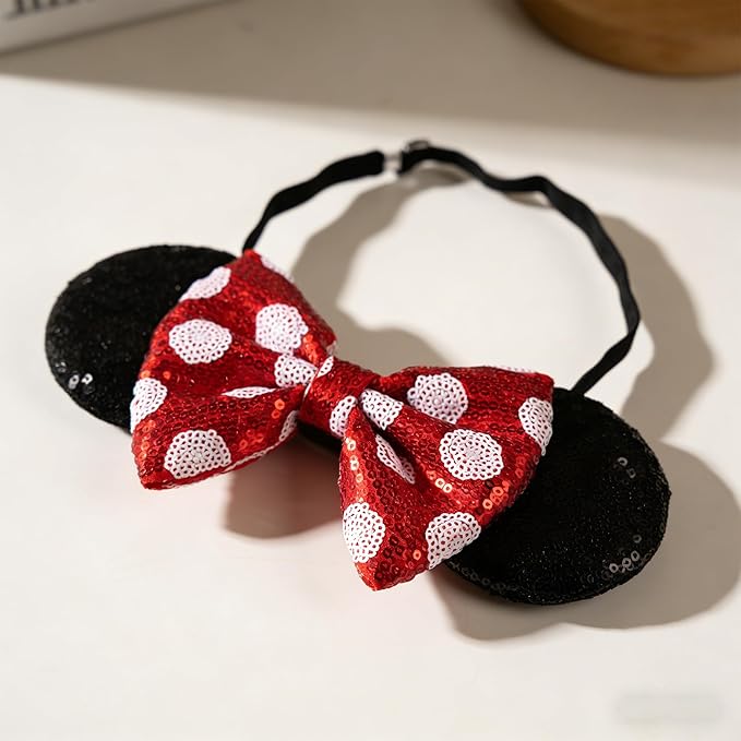 zhezesmila Adjustable Mouse Ears Headband Elastic Classic Sequin Polka Dot Ears for Baby Girls, Toddlers and Women