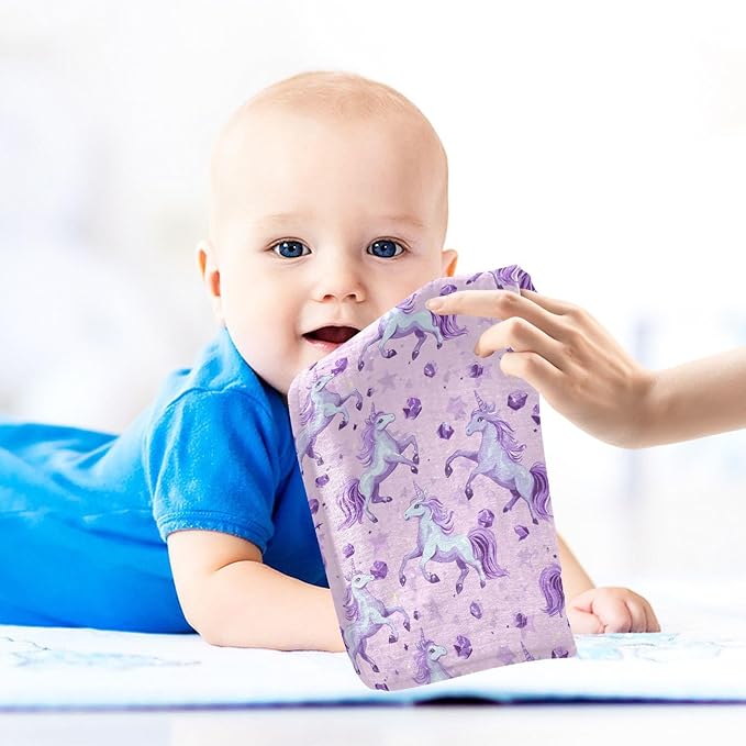 Newborn Face Towel Unicorn Soft Cotton Baby Washcloths 11.8 x 11.8 Inch Infants Girls Boys Muslin Burp Cloths 5 Pack