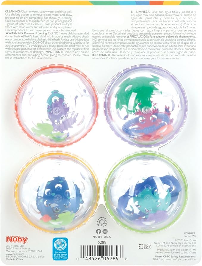 Nuby Bubbly Buds Interactive Bath Set - (4-Pack) Baby Bath Toys - 6+ Months