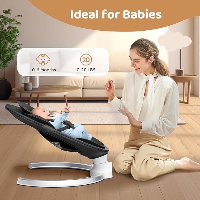Baby Swings for Infants - Exclusive App & Bluetooth Function, Electric Baby Swing with 5 Point Harness & 5 Sway Speeds, 10 Preset Lullabies, Portable Infant Swing for Indoor/Outdoor (Black)