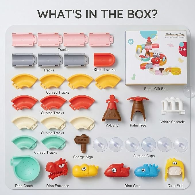 SOCBTNSO Dinosaur Slide Toys, Toddler Bath Toys for Kids Ages 4-8, DIY Building Kit for Ages 5-7, Bathtub Time Birthday Gifts for Toddler 3 + Year Old (36 PCS)